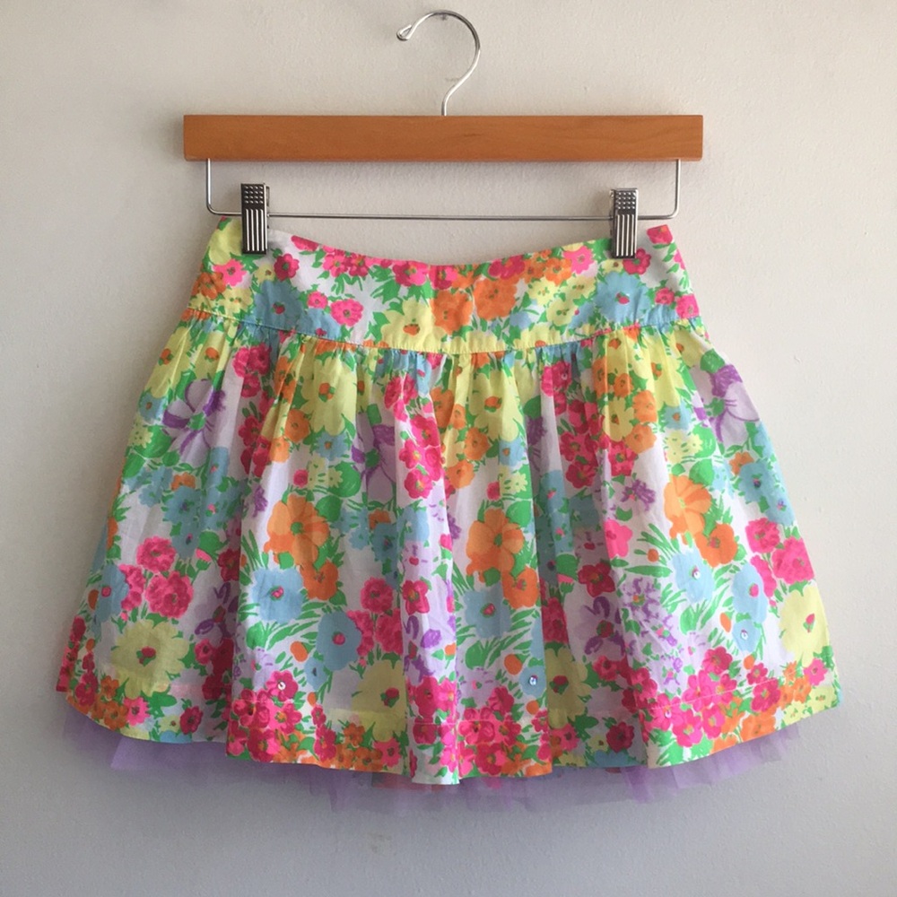 Justice Size 10 Colorful Floral Print Cotton Skirt Girls Elastic Waist